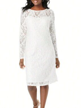 NWT Jessica London Long Sleeve White Lace Shift Dress 28W